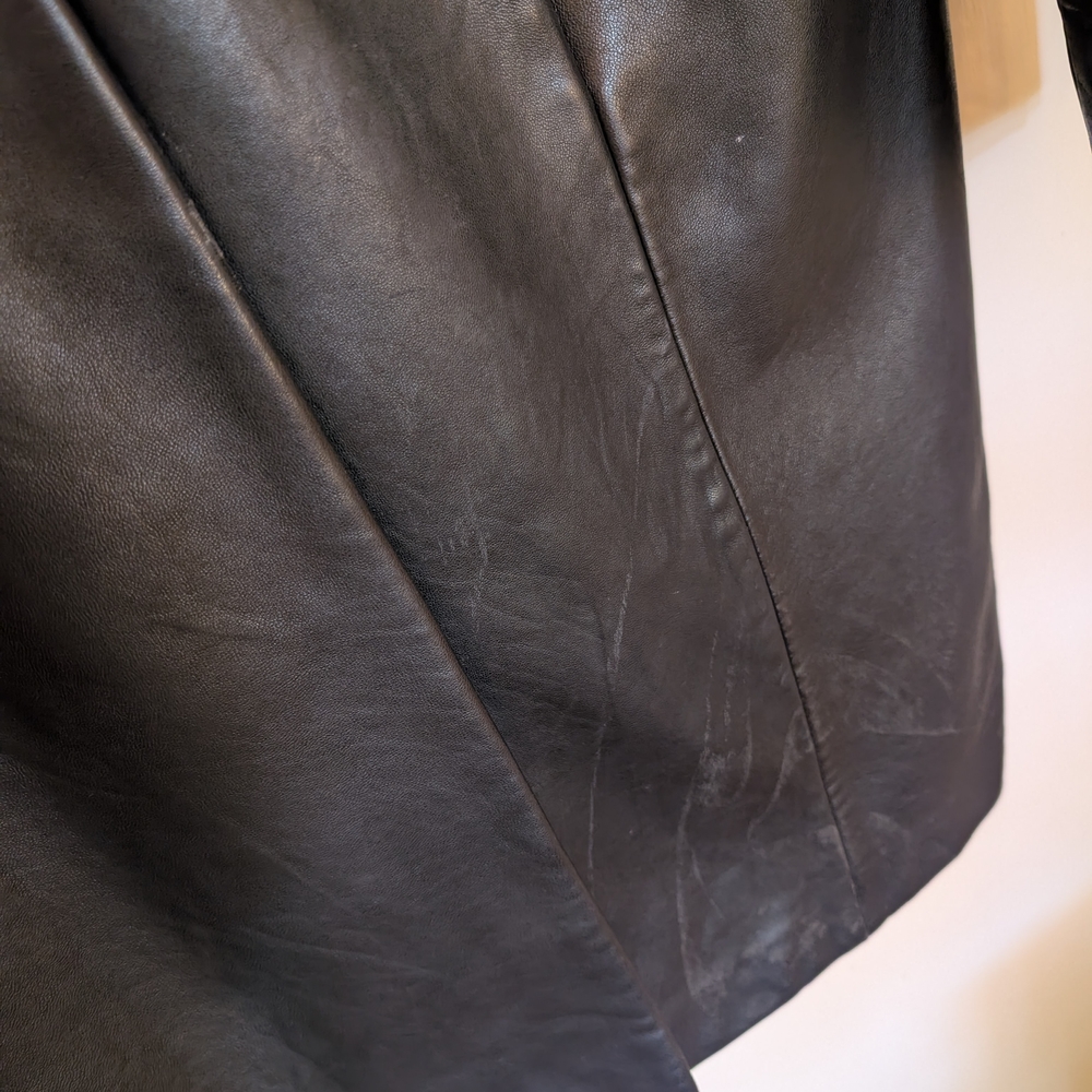 90s Black Leather Coat Midi Coat - Picture 7 of 12